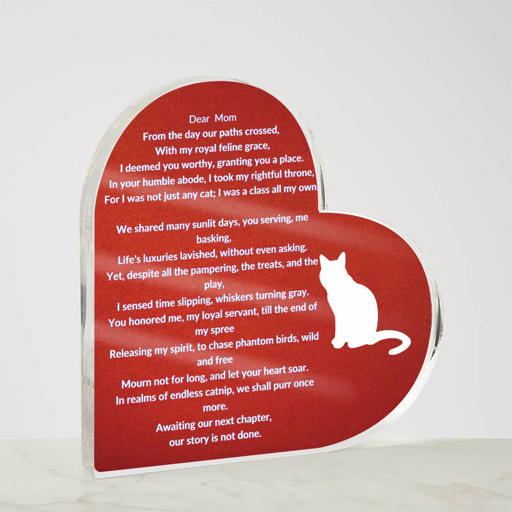 Querida mamá Placa conmemorativa de acrílico para gatos