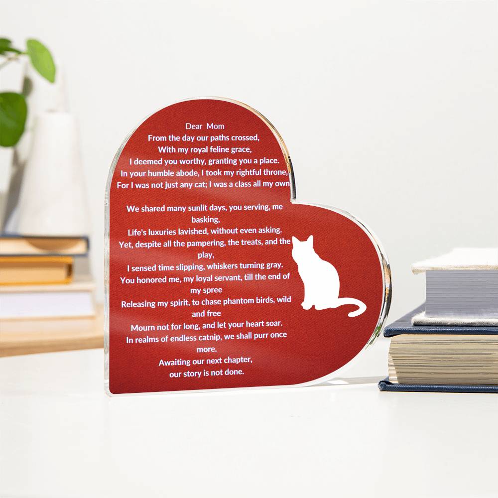 Querida mamá Placa conmemorativa de acrílico para gatos
