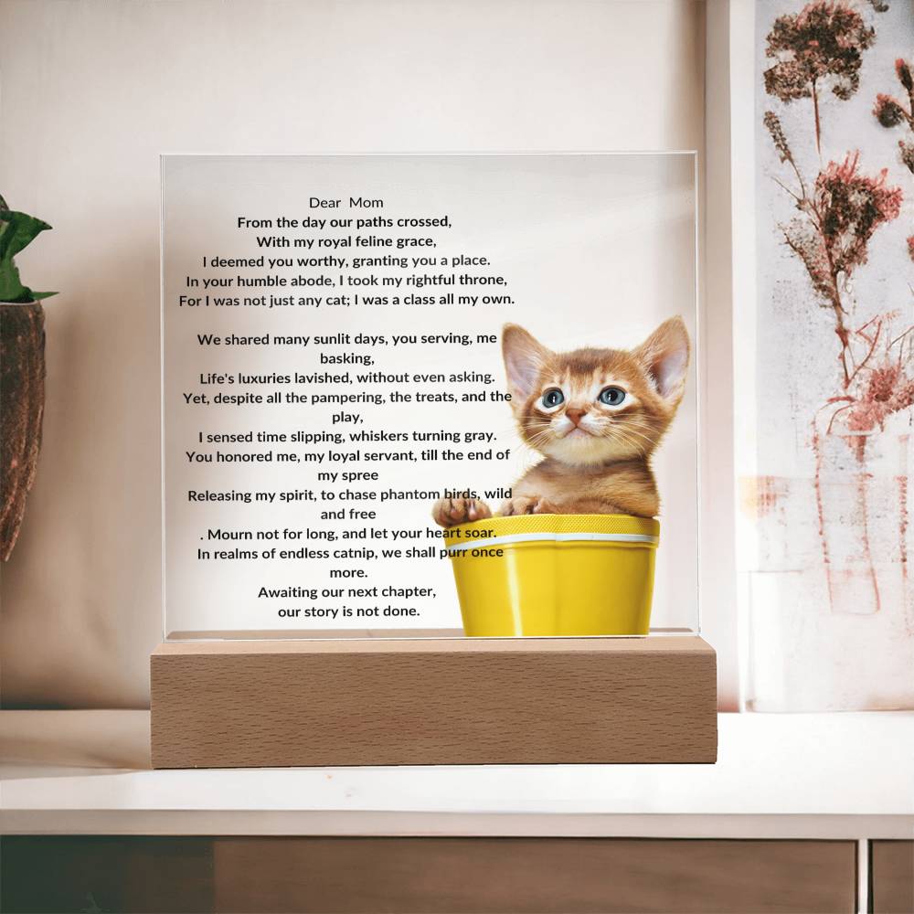 Placa acrílica del gato conmemorativo