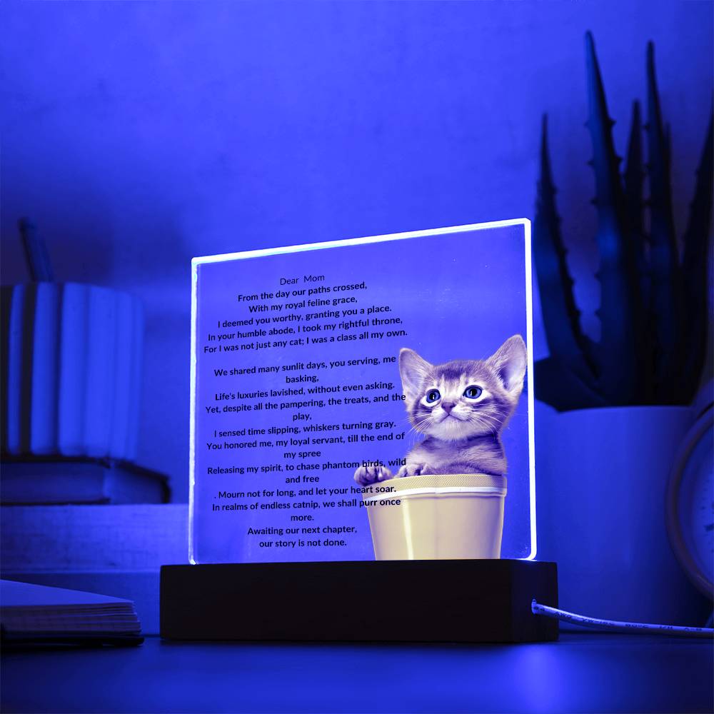 Placa acrílica del gato conmemorativo