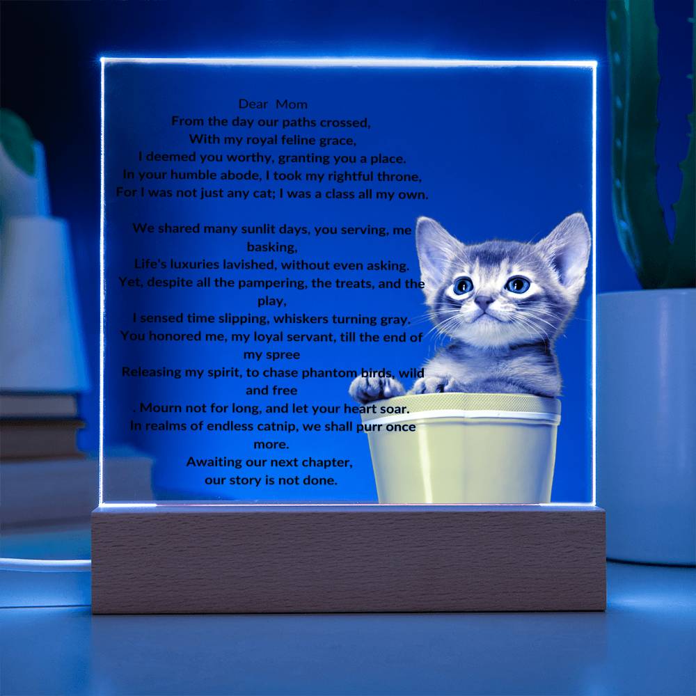 Placa acrílica del gato conmemorativo