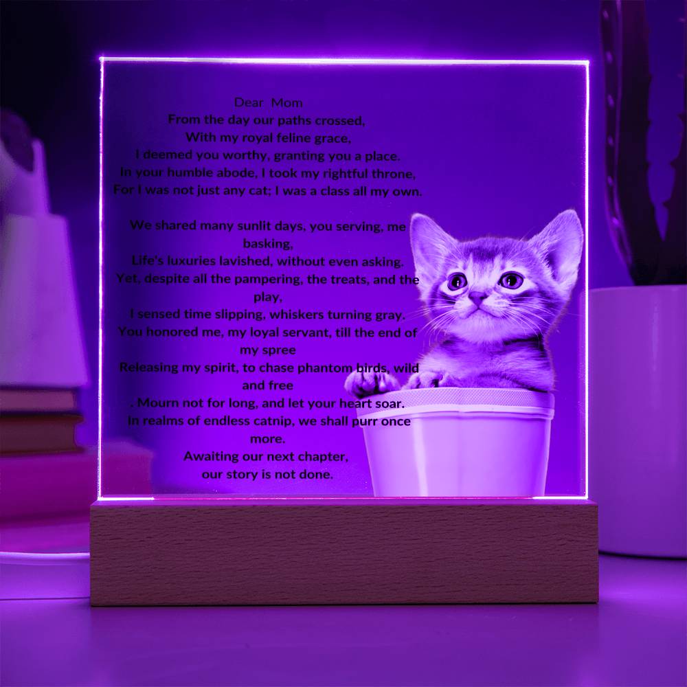 Placa acrílica del gato conmemorativo
