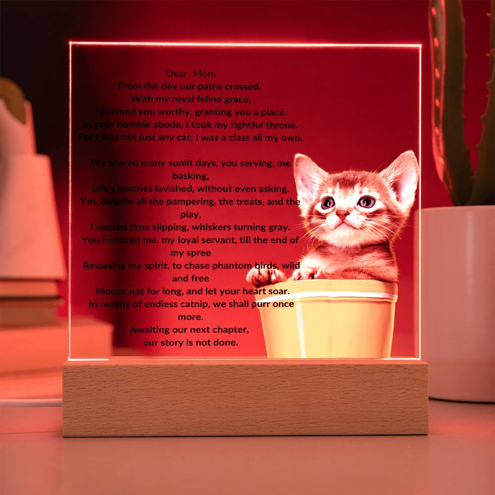Placa acrílica del gato conmemorativo
