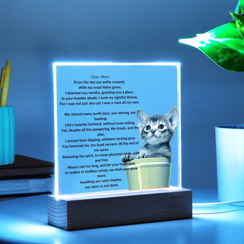 Placa acrílica del gato conmemorativo