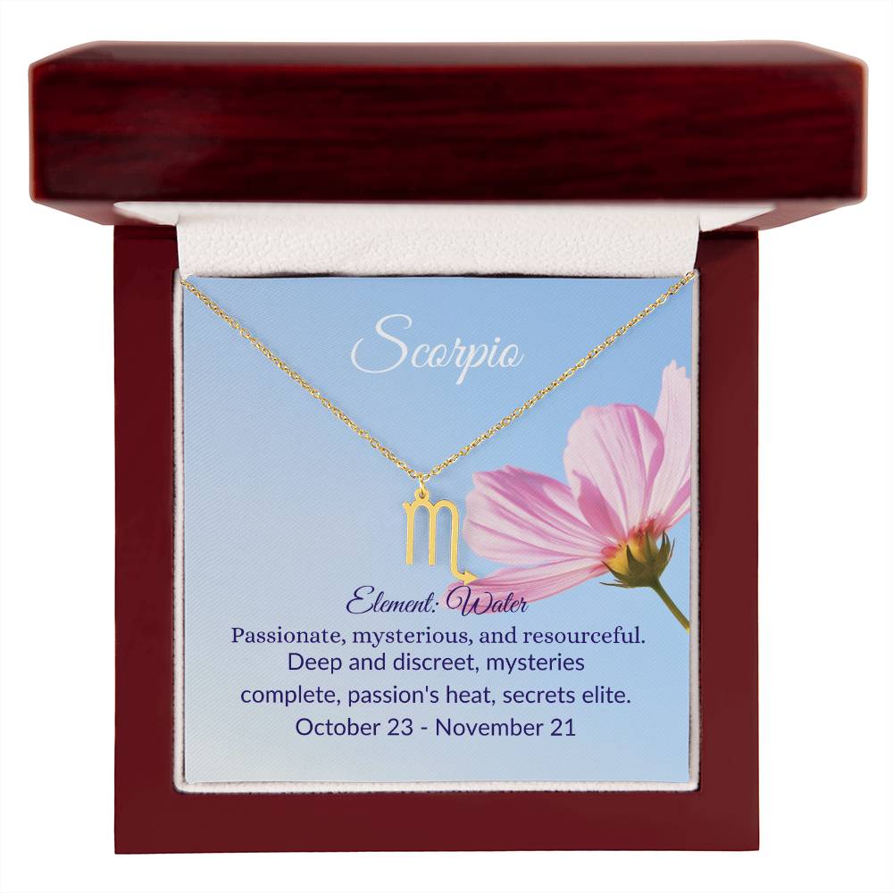 Collar de signo del zodíaco Escorpio- Rosa rosa
