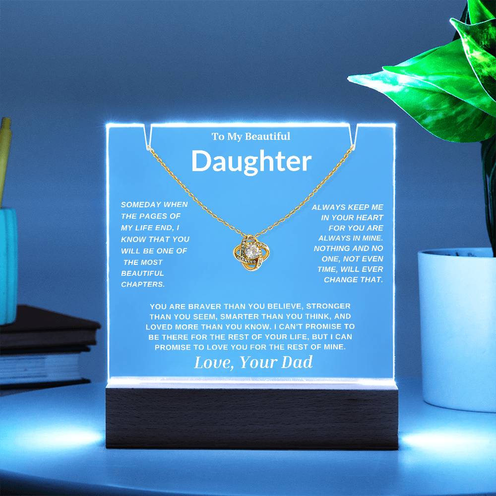Keepsake Gift For Daughter-"Always Keep me in your Heart" Acrylic LED Plaque & Necklace Set.