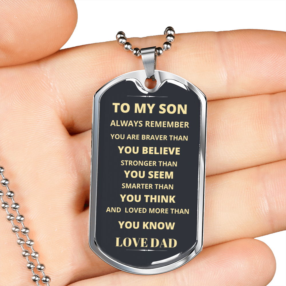 PLACA PARA PERRO CON CADENA DE BOLAS MILITAR A MI HIJO