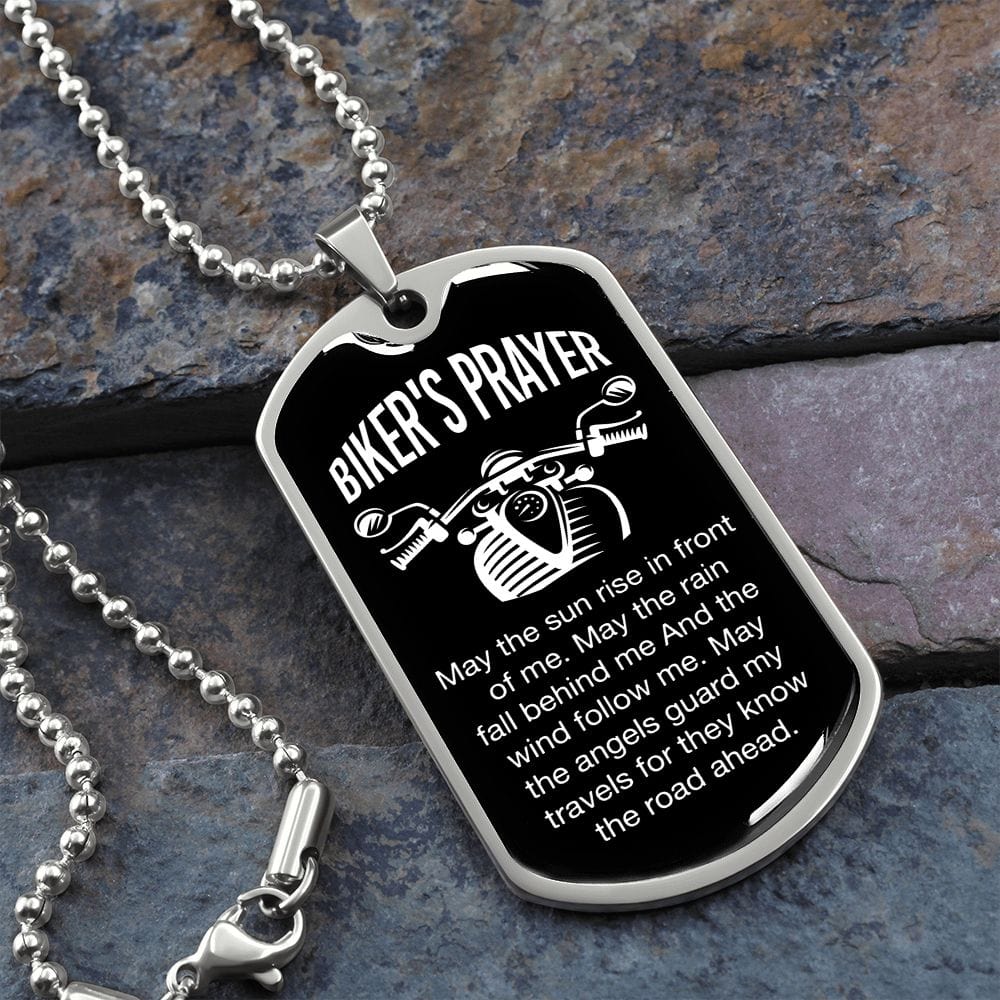 Cadena y etiqueta para perro de estilo militar de lujo de Biker's Prayer