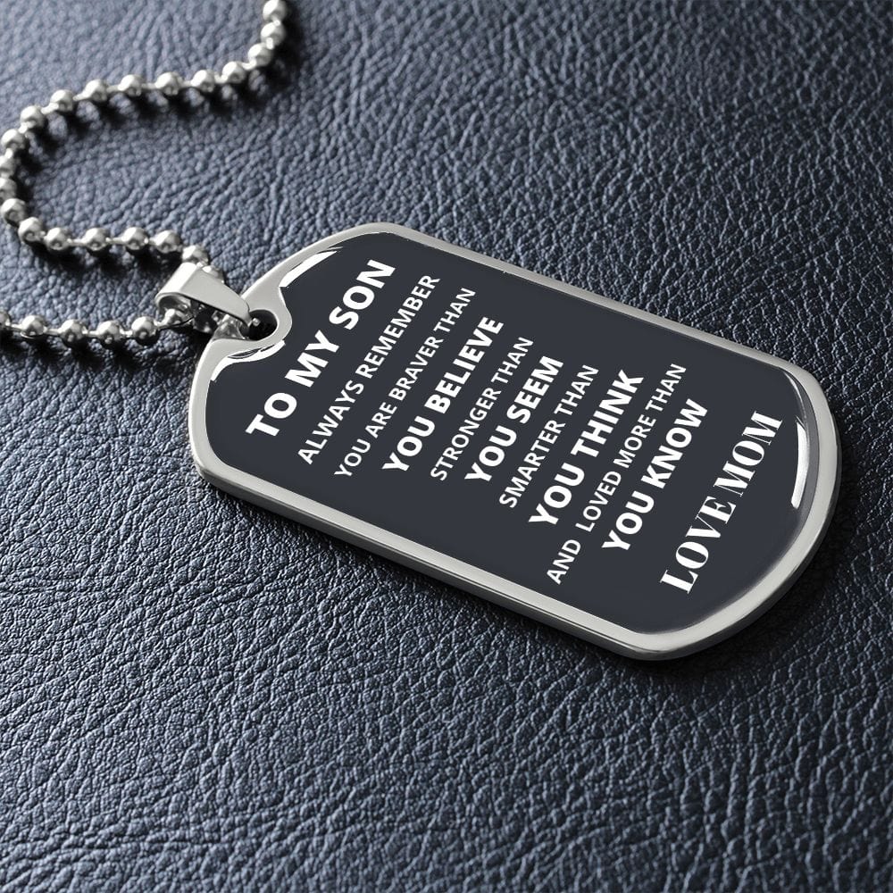 A mi hijo, de mamá, placa y cadena para perros de lujo de estilo militar