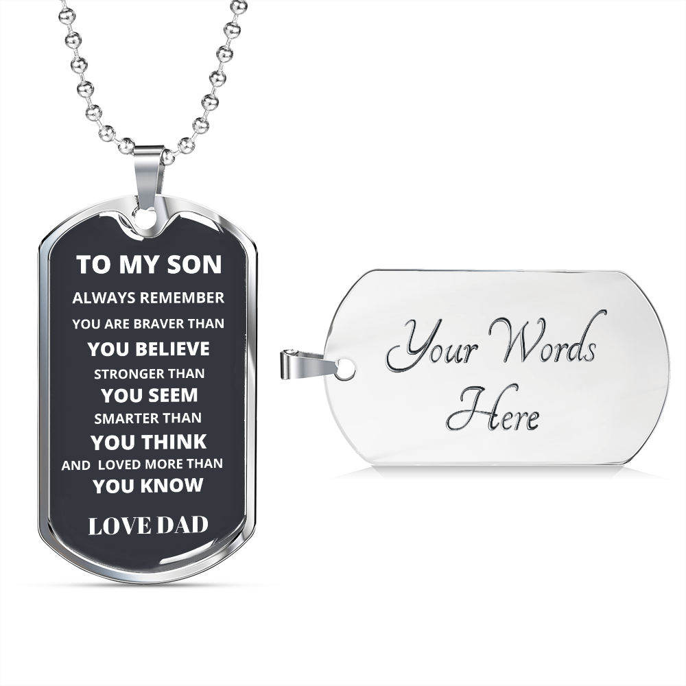 De papá a hijo: placa y cadena para perros de lujo de estilo militar