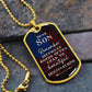 A mi hijo: camino difícil Placa y cadena para perros de lujo estilo militar