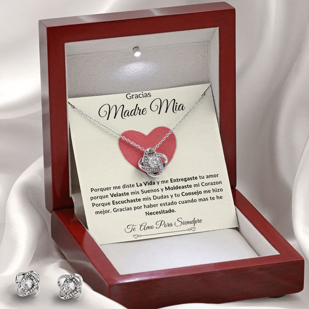 Juego de aretes y collar Love Knot-Madre