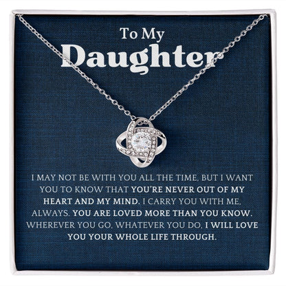 Para mi hija, nunca fuera de mi corazón, collar con nudo de amor 