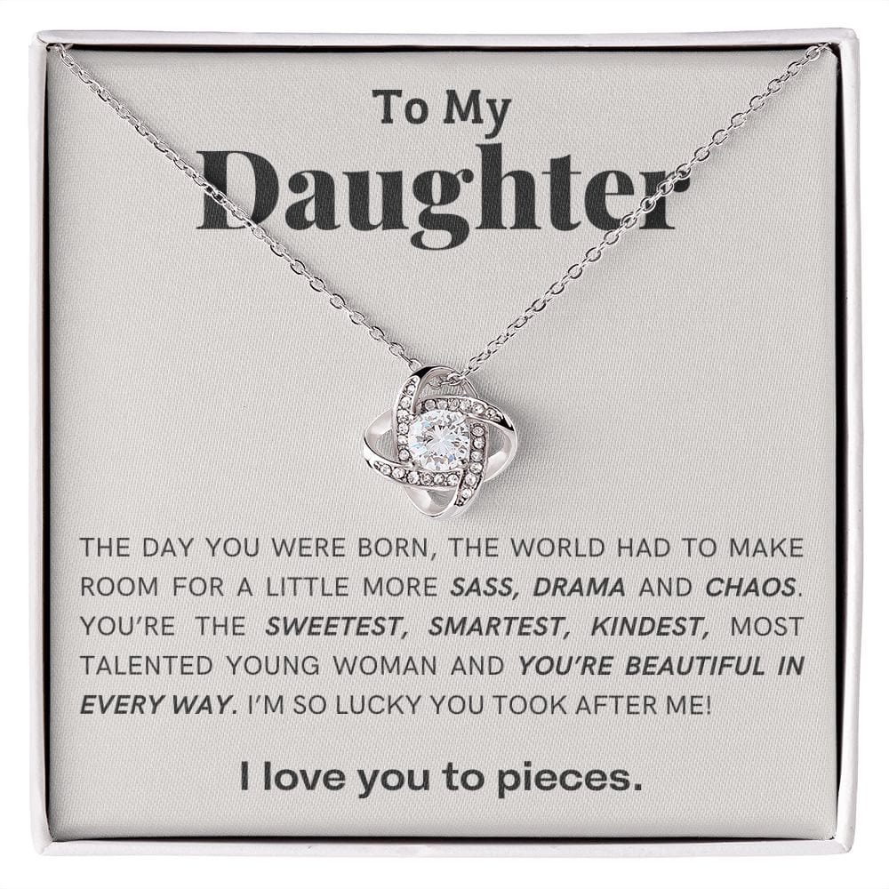 Para mi hija- Te amo en pedazos- Collar de nudo de amor 