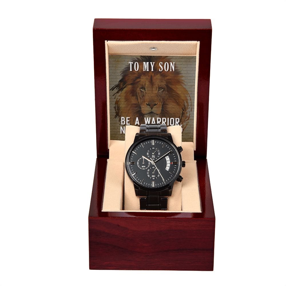 Ser un guerrero, no un angustiado. Reloj Cronógrafo Negro Con Caja De Caoba