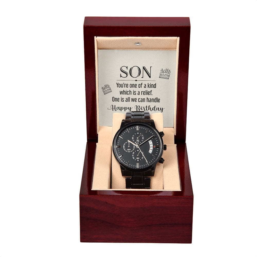 Hijo - Eres único en su clase - Reloj cronógrafo negro con caja de caoba