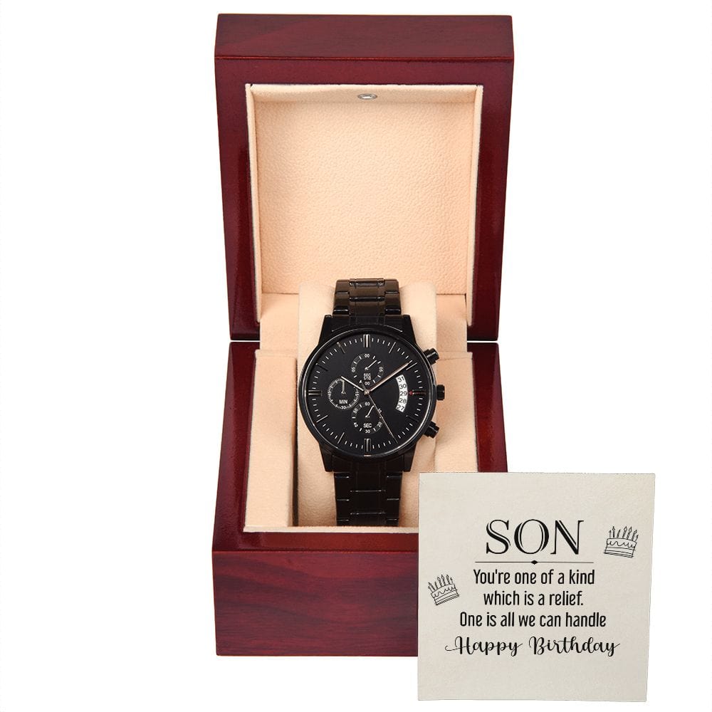 Hijo - Eres único en su clase - Reloj cronógrafo negro con caja de caoba