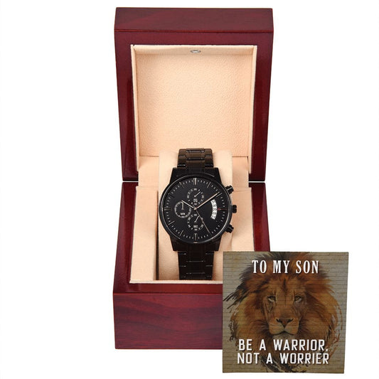 Ser un guerrero, no un angustiado. Reloj Cronógrafo Negro Con Caja De Caoba