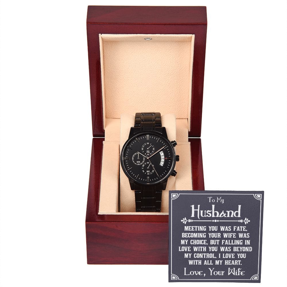 Para mi marido - Encontrarte fue el destino Reloj cronógrafo negro con caja de caoba