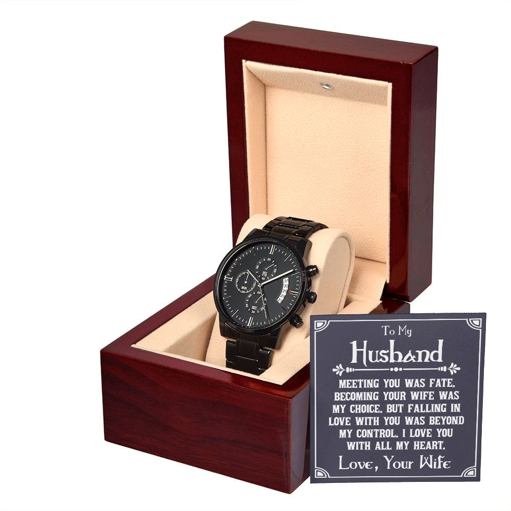 Para mi marido - Encontrarte fue el destino Reloj cronógrafo negro con caja de caoba