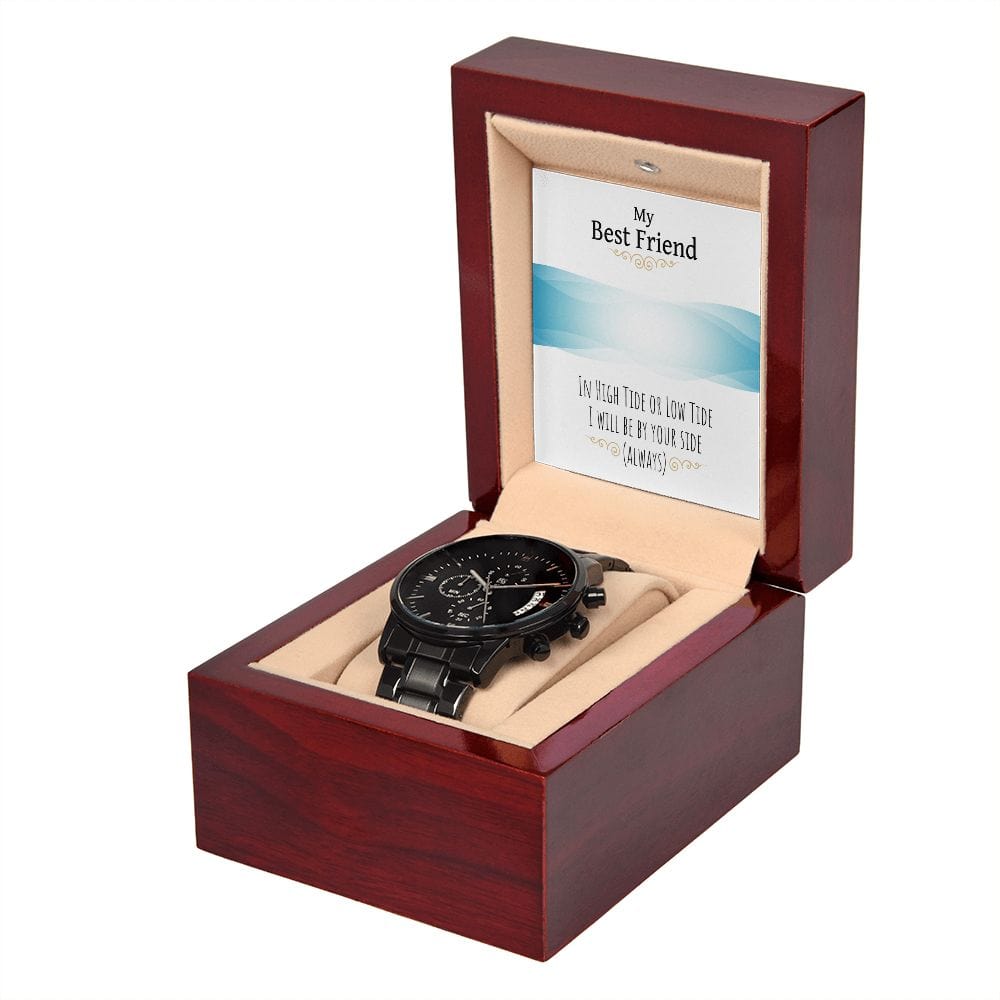 My Best Friend-.Reloj cronógrafo negro con caja de caoba