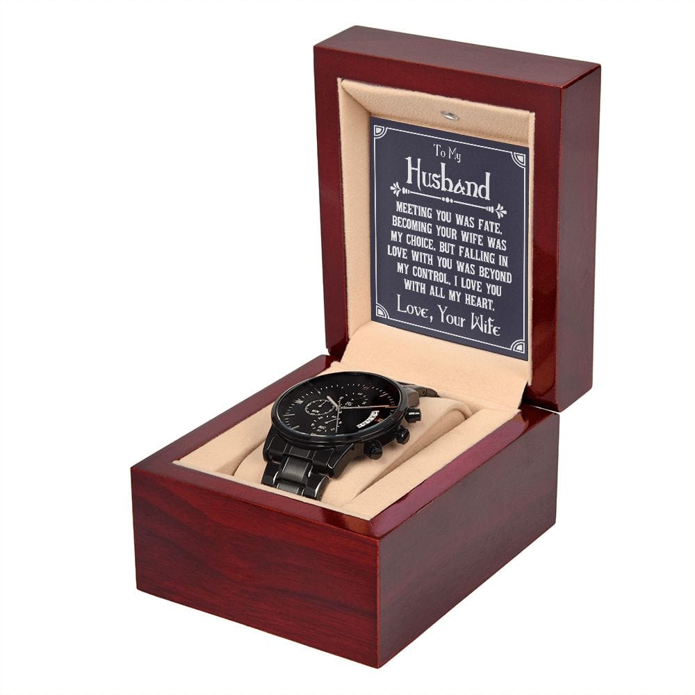 Para mi marido - Encontrarte fue el destino Reloj cronógrafo negro con caja de caoba