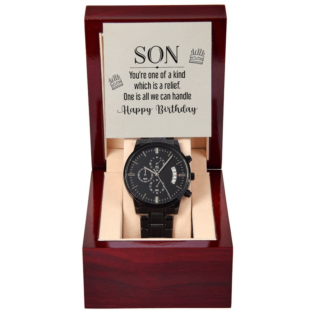 Hijo - Eres único en su clase - Reloj cronógrafo negro con caja de caoba