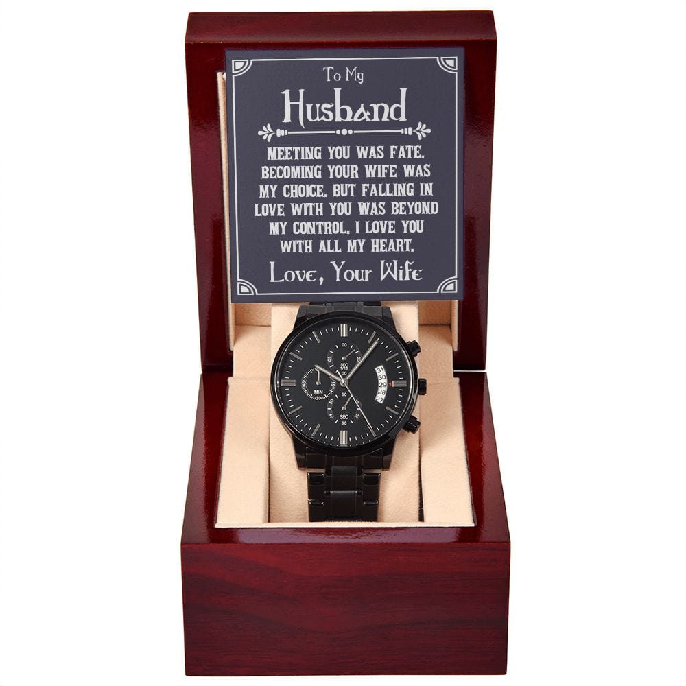 Para mi marido - Encontrarte fue el destino Reloj cronógrafo negro con caja de caoba