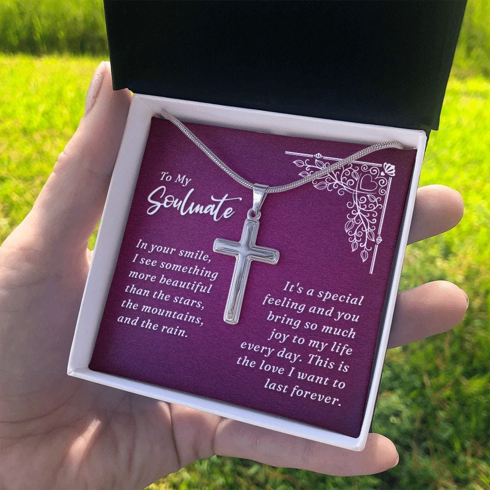 To My Soulmate-In your smile -Stainless Steel Cross Necklace W/ Snake Chain