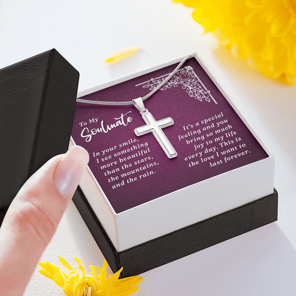 To My Soulmate-In your smile -Stainless Steel Cross Necklace W/ Snake Chain