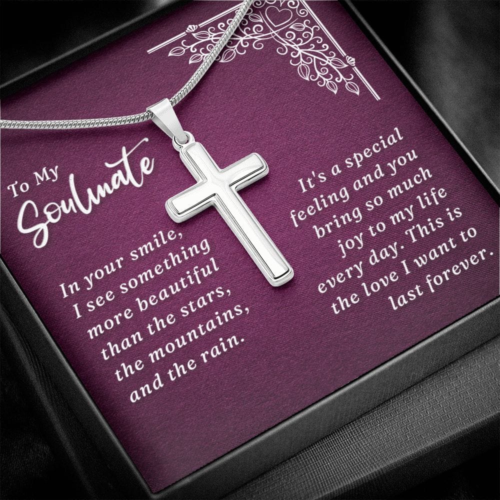 To My Soulmate-In your smile -Stainless Steel Cross Necklace W/ Snake Chain