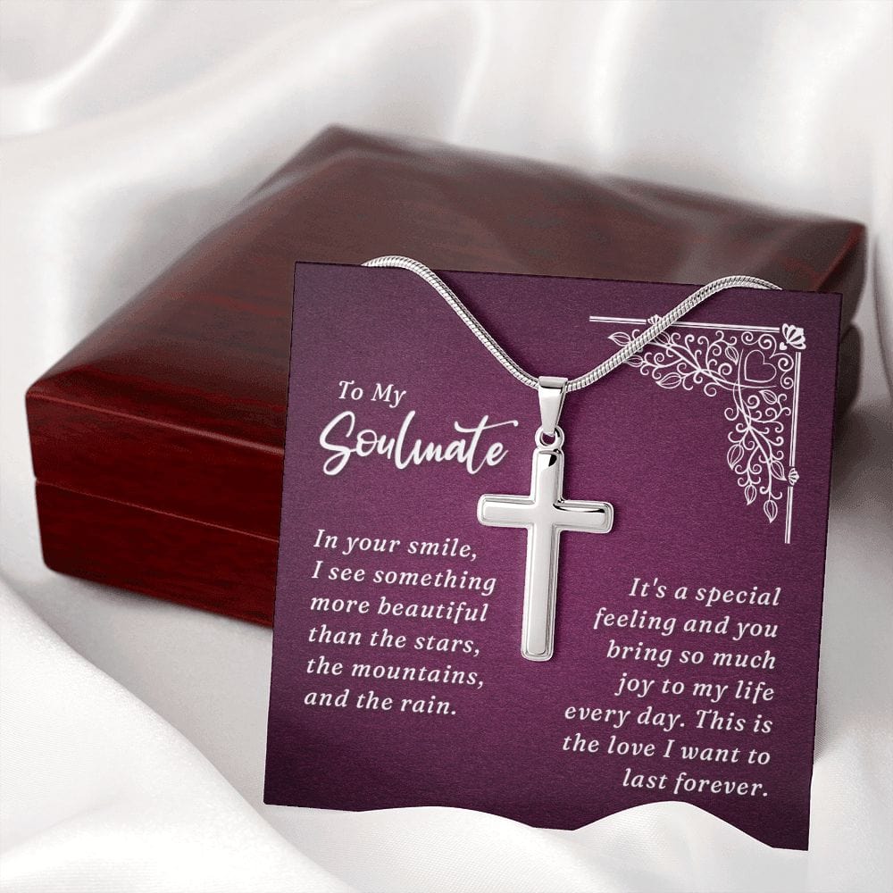 To My Soulmate-In your smile -Stainless Steel Cross Necklace W/ Snake Chain