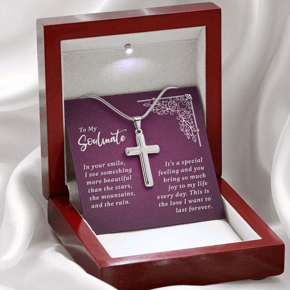 To My Soulmate-In your smile -Stainless Steel Cross Necklace W/ Snake Chain
