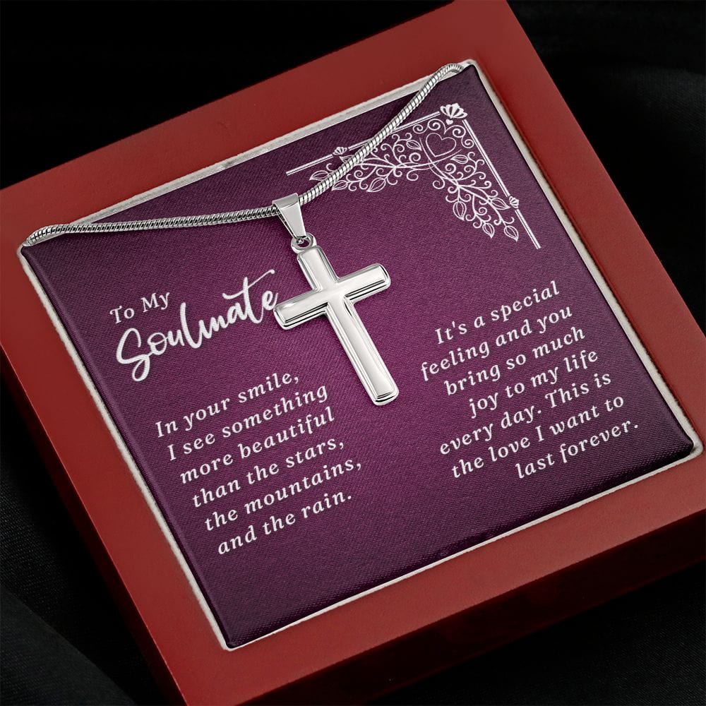 To My Soulmate-In your smile -Stainless Steel Cross Necklace W/ Snake Chain
