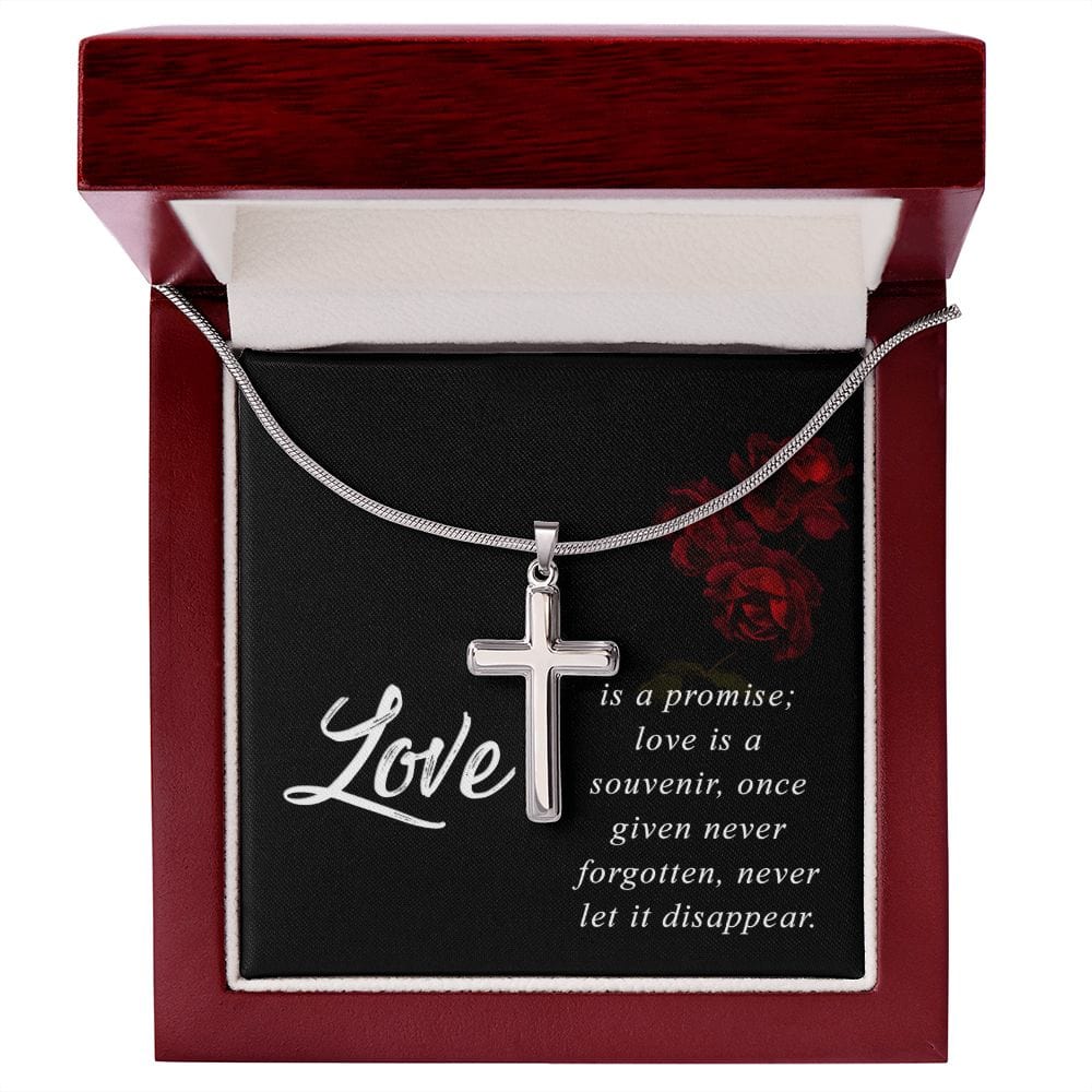 El amor es una promesa: collar cruzado de acero inoxidable con cadena de serpiente